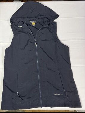 Eddie Bauer Navy Hooded Sleeveless Jacket Vest